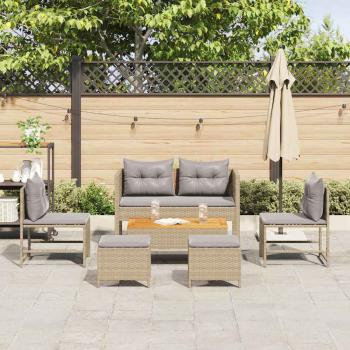 Garten-Sofaset Beige und Hellgrau Rattan, Stoff Standard