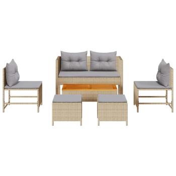 Garten-Sofaset Beige und Hellgrau Rattan, Stoff Standard