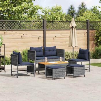 ARDEBO.de - Outdoor-Sofa-Set Grau und Marineblau Rattan mit Metallrahmen
