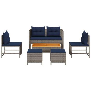 Outdoor-Sofa-Set Grau und Marineblau Rattan mit Metallrahmen