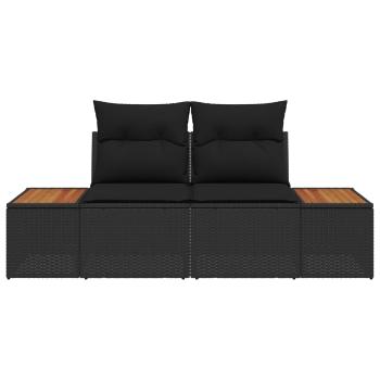 Gartensofa 2-Sitzer mit Kissen Schwarz Poly Rattan