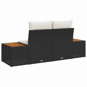 Gartensofa 2-Sitzer mit Stauraum und Kissen Schwarz Poly Rattan