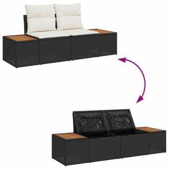 Gartensofa 2-Sitzer mit Stauraum und Kissen Schwarz Poly Rattan