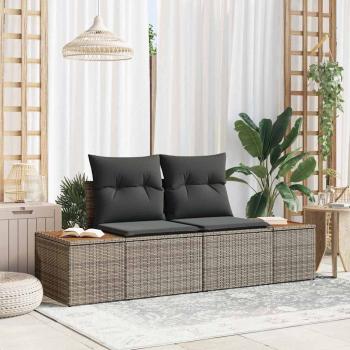 ARDEBO.de - Gartensofa 2-Sitzer mit Stauraum und Kissen Grau Poly Rattan