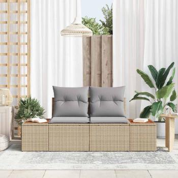 ARDEBO.de - Gartensofa 2-Sitzer mit Stauraum und Kissen Beige Poly Rattan