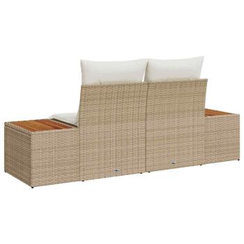 Gartensofa 2-Sitzer mit Stauraum und Kissen Beige Poly Rattan