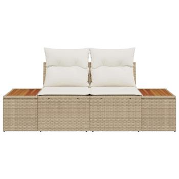 Gartensofa 2-Sitzer mit Stauraum und Kissen Beige Poly Rattan