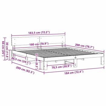 Bettgestell mit Kopfteil Gewachstes Braun 180x200 cm Massivholz Kiefer