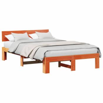 Bettgestell mit Kopfteil Wachsbraun 135x190 cm Massivholz Kiefer