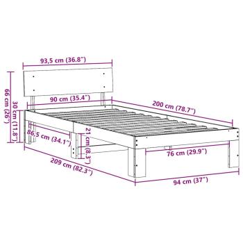 Bettgestell mit Kopfteil Wachsbrown 90x200 cm Massivholz Kiefer