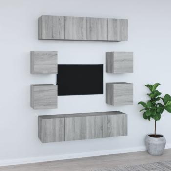 ARDEBO.de - 8-tlg. TV-Schrank-Set Grau Sonoma Holzwerkstoff