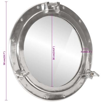Bullaugen-Spiegel Wandmontage Ø50 cm Aluminium und Glas