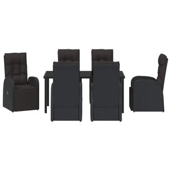 7-teiliges Garten-Essset mit Kissen, schwarzes Poly-Rattan