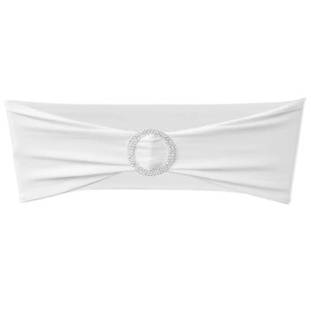 25 x Stuhlschleifen Stretch Schleifenbänder + Diamant Schnalle weiß