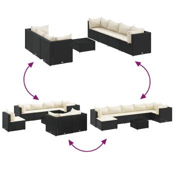 8-tlg. Garten-Lounge-Set mit Kissen Schwarz Poly Rattan