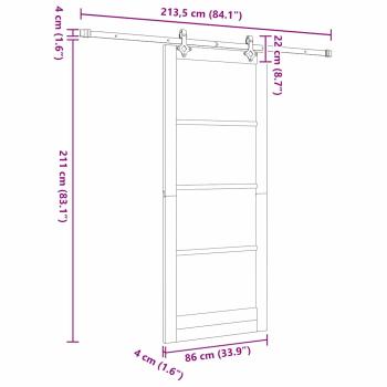 Schiebetür mit Hardware-Set Weiß 86x211 cm aus massivem Kiefernholz