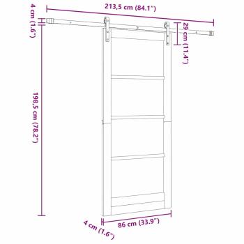 Schiebetür mit Beschlägen Set Weiß 86x198.5 cm Solides Kiefernholz