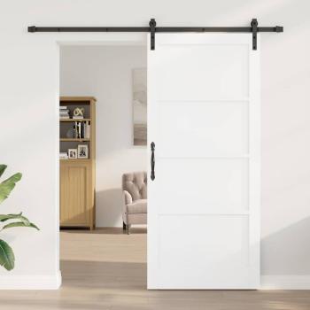 Schiebetür mit Beschläge Set Weiß 93x211 cm Massivholz Kiefer