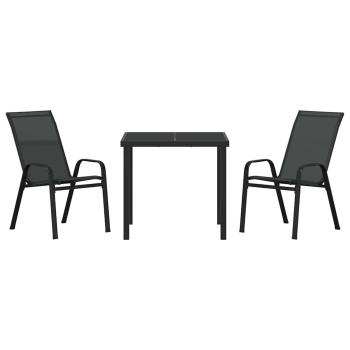3-teilige Garten-Dining-Set Schwarz Textilene und Stahl
