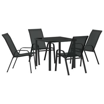 5-teiliges Garten Esstisch Set Schwarz Textilene und Stahl