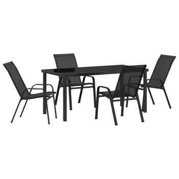 5-teilige Garten Essgruppe Schwarz Textilene und Stahl