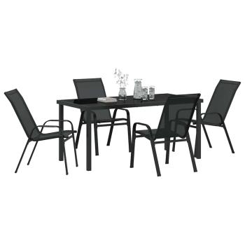 5-teilige Garten Essgruppe Schwarz Textilene und Stahl