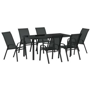 7-teiliges Garten-Esstischset Schwarz Textilene und Stahl