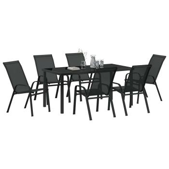 7-teiliges Garten-Esstischset Schwarz Textilene und Stahl
