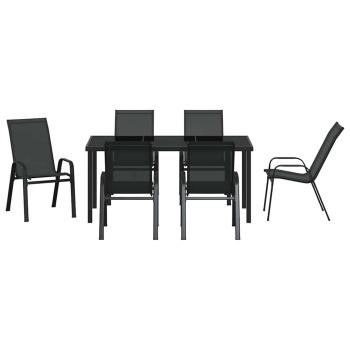 7-teiliges Garten-Esstischset Schwarz Textilene und Stahl