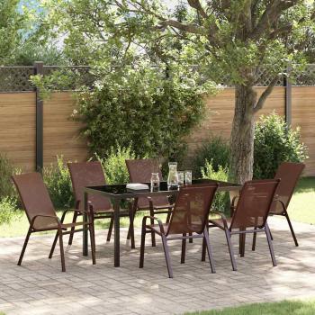 ARDEBO.de - 7-teiliges Garten Esszimmer Set Braun Textilene und Stahl
