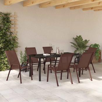 7-teiliges Garten Esszimmer Set Braun Textilene und Stahl