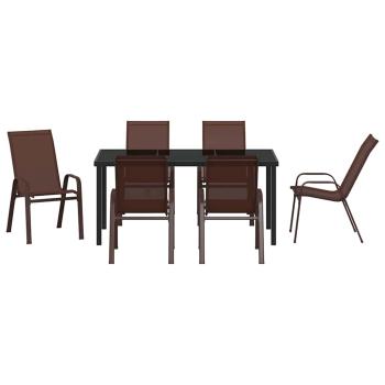 7-teiliges Garten Esszimmer Set Braun Textilene und Stahl