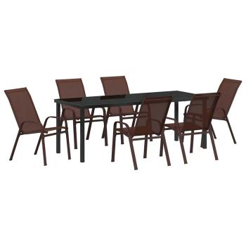 ARDEBO.de - 7-teiliges Garten-Ess-Set in Braun aus Stahl und Textilene