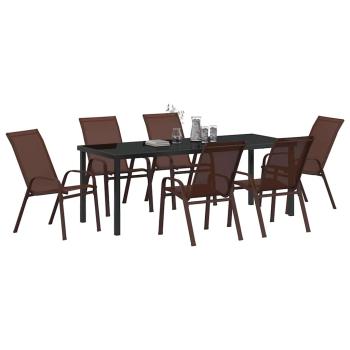 7-teiliges Garten-Ess-Set in Braun aus Stahl und Textilene
