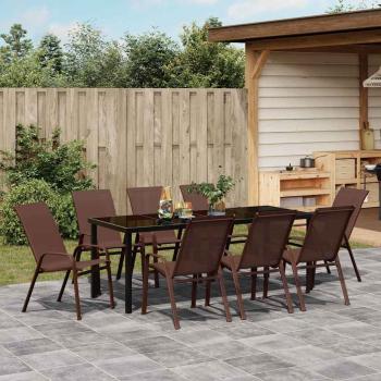 ARDEBO.de - 9-teiliges Garten Essensemble Braun Textilene und Stahl