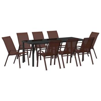 9-teiliges Garten Essensemble Braun Textilene und Stahl
