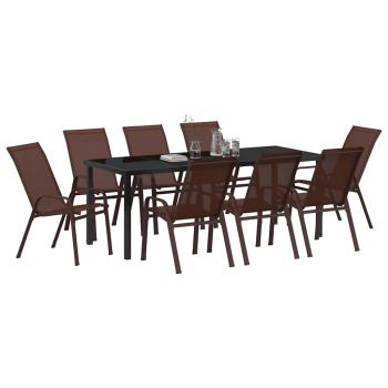 9-teiliges Garten Essensemble Braun Textilene und Stahl