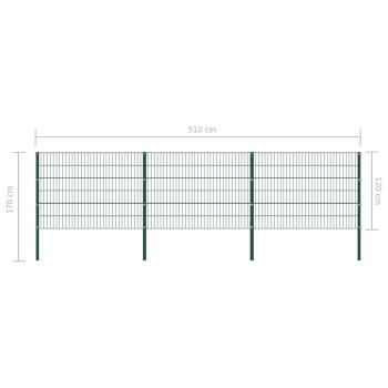 Zaunfeld mit Pfosten Eisen 5,1 x 1,2 m Grün