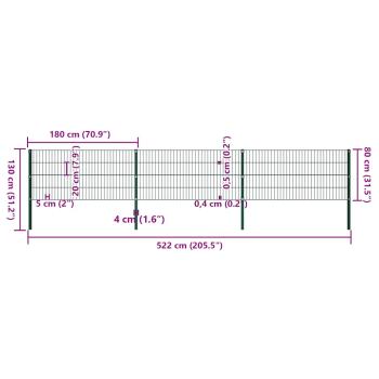 Zaunfeld mit Pfosten Eisen 5,1 x 0,8 m Grün