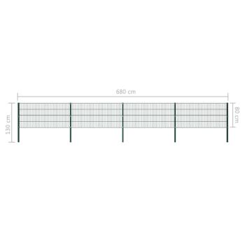 Zaunfeld mit Pfosten Eisen 6,8 x 0,8 m Grün