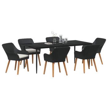 7-teilige Garten Essgruppe Schwarz Poly-Rattan