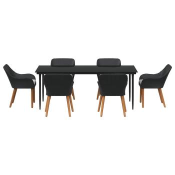 7-teilige Garten Essgruppe Schwarz Poly-Rattan