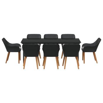 9-teiliges Garten Esstisch Set Schwarzes Poly-Rattan