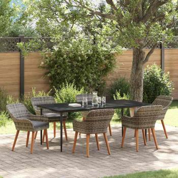 ARDEBO.de - 7-teiliges Garten Essset Grau Poly Rattan