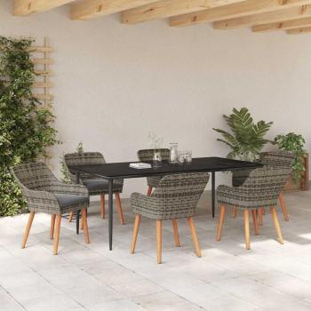 7-teiliges Garten Essset Grau Poly Rattan