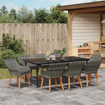 9-teiliges Garten Esszimmer Set Graues Poly Rattan