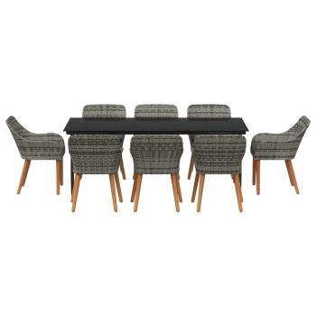 9-teiliges Garten Esszimmer Set Graues Poly Rattan
