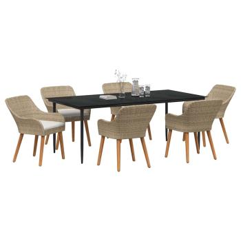7-teiliges Garten Essset Beige Poly Rattan
