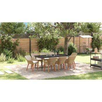 9-teiliges Garten Esszimmer Set Beige Poly Rattan
