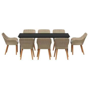 9-teiliges Garten Esszimmer Set Beige Poly Rattan